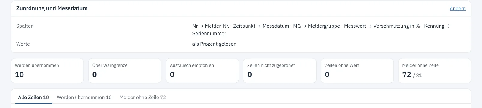 Vorschau nach der Zuordnung