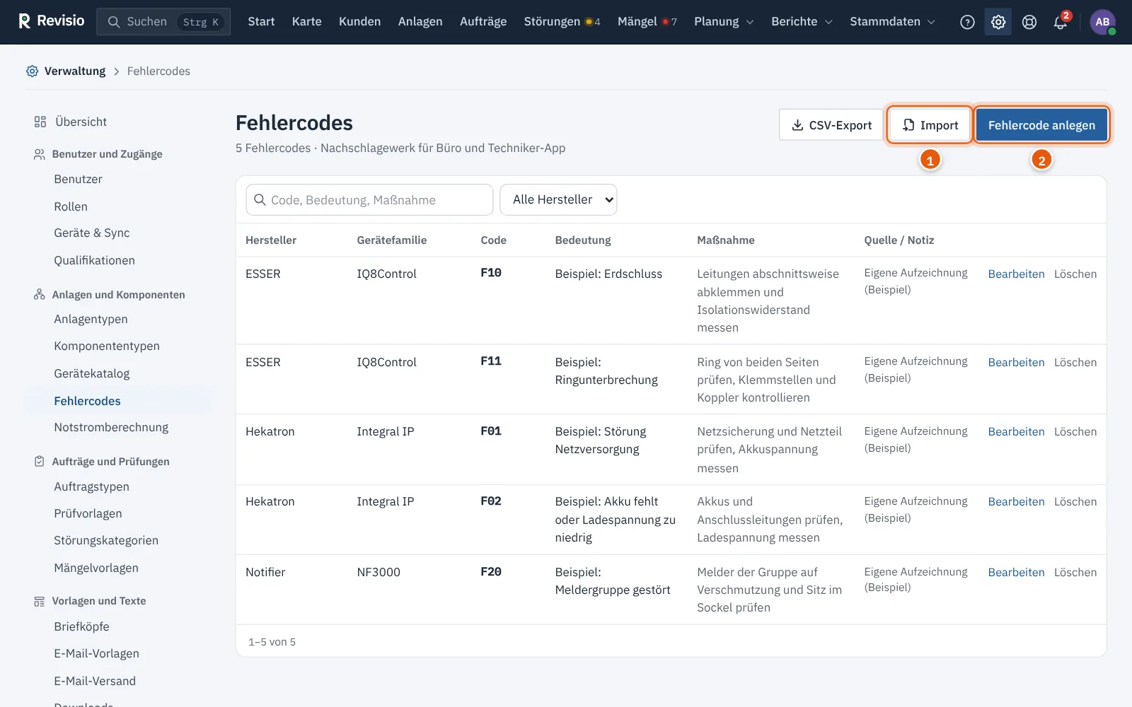 Liste der Fehlercodes mit Hersteller, Gerätefamilie, Code, Bedeutung, Maßnahme und Quelle